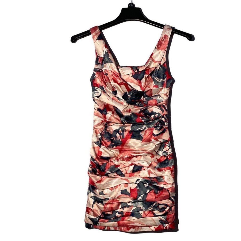 Express‎ 0 Womens Dress Pink Multi-Watercolor Ruched Tier Sheath Party Zip Lined